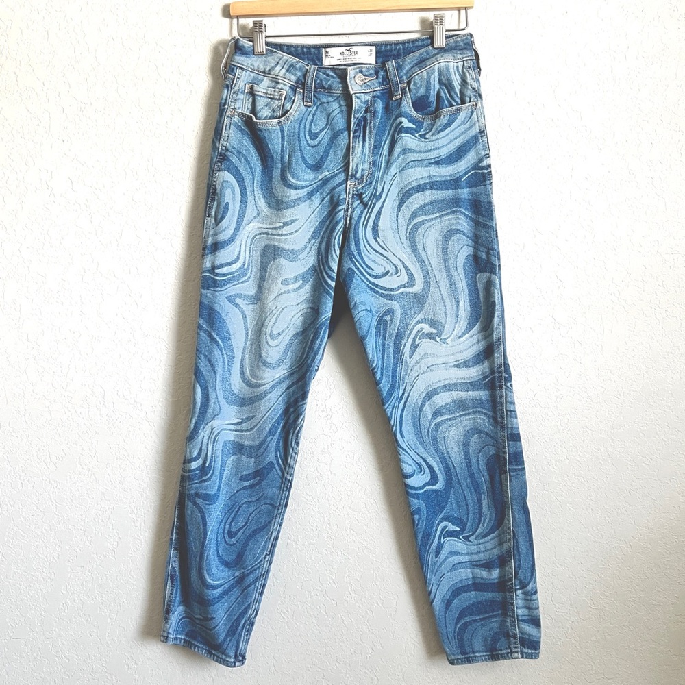Hollister Curvy High-Rise Mom Jeans Marble Design Blues 28